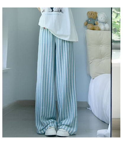 Button Applique High Rise Contrast Stripe Wide Leg Sweatpants SpreePicky