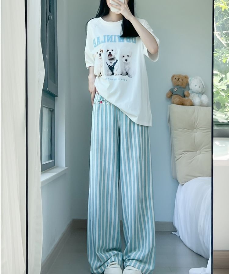 Button Applique High Rise Contrast Stripe Wide Leg Sweatpants SpreePicky