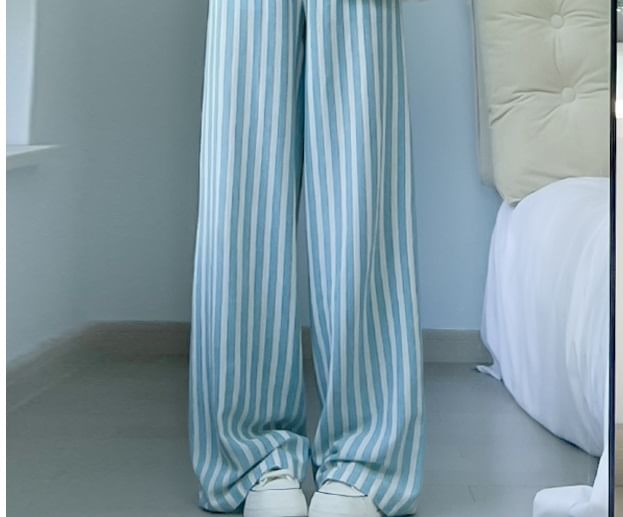 Button Applique High Rise Contrast Stripe Wide Leg Sweatpants SpreePicky