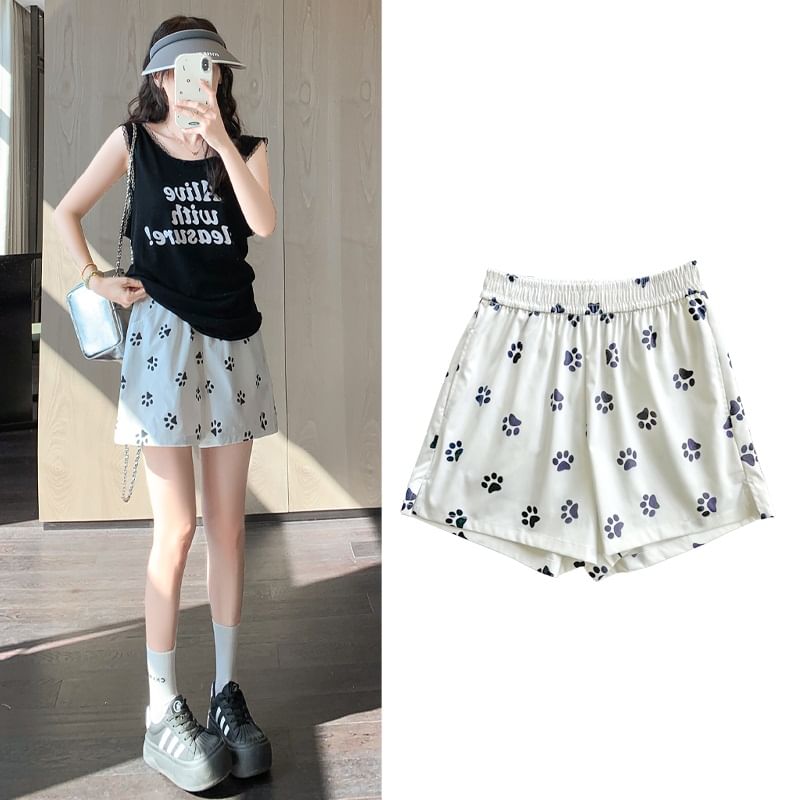 Paw Print High Waist Wide Leg Shorts SpreePicky