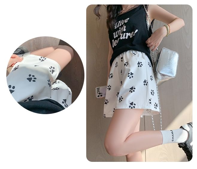 Paw Print High Waist Wide Leg Shorts SpreePicky