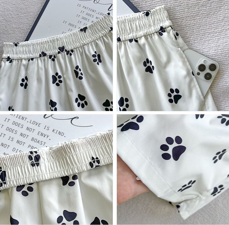 Paw Print High Waist Wide Leg Shorts SpreePicky