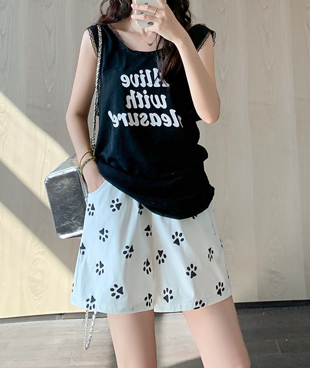 Paw Print High Waist Wide Leg Shorts SpreePicky