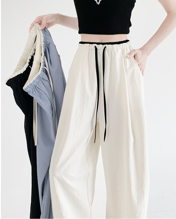 Contrast Panel Drawstring High Rise Wide Leg Sweatpants SpreePicky