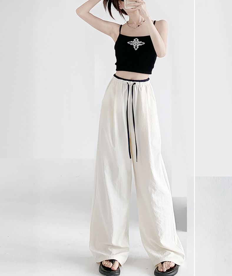 Contrast Panel Drawstring High Rise Wide Leg Sweatpants SpreePicky