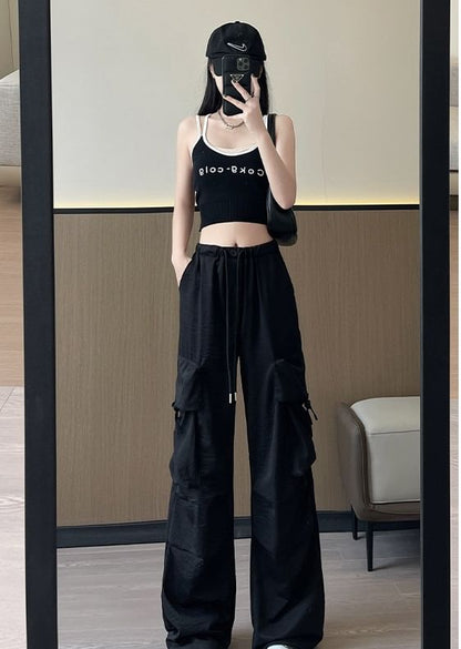 Bow Accent High Waist Plain Wide Leg Parachute Cargo Sweatpants SpreePicky