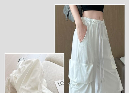 Bow Accent High Waist Plain Wide Leg Parachute Cargo Sweatpants SpreePicky