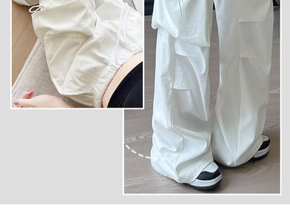 Bow Accent High Waist Plain Wide Leg Parachute Cargo Sweatpants SpreePicky