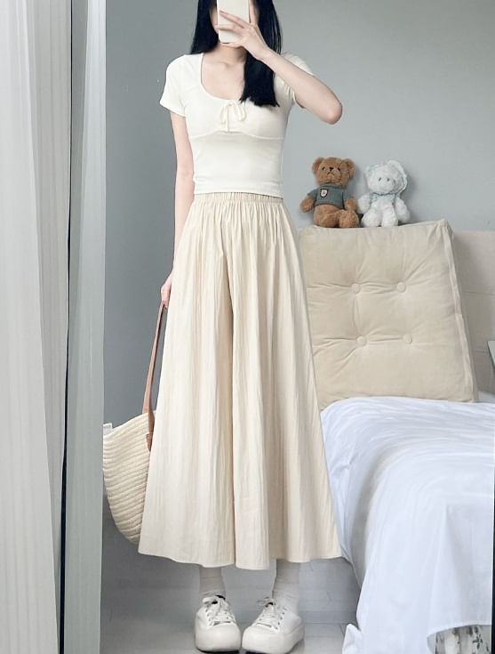 High Waist Plain Midi Skort SpreePicky