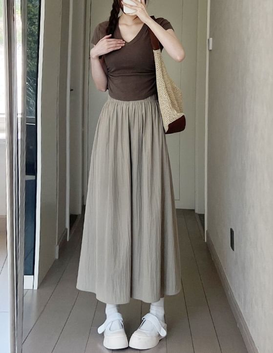 High Waist Plain Midi Skort SpreePicky