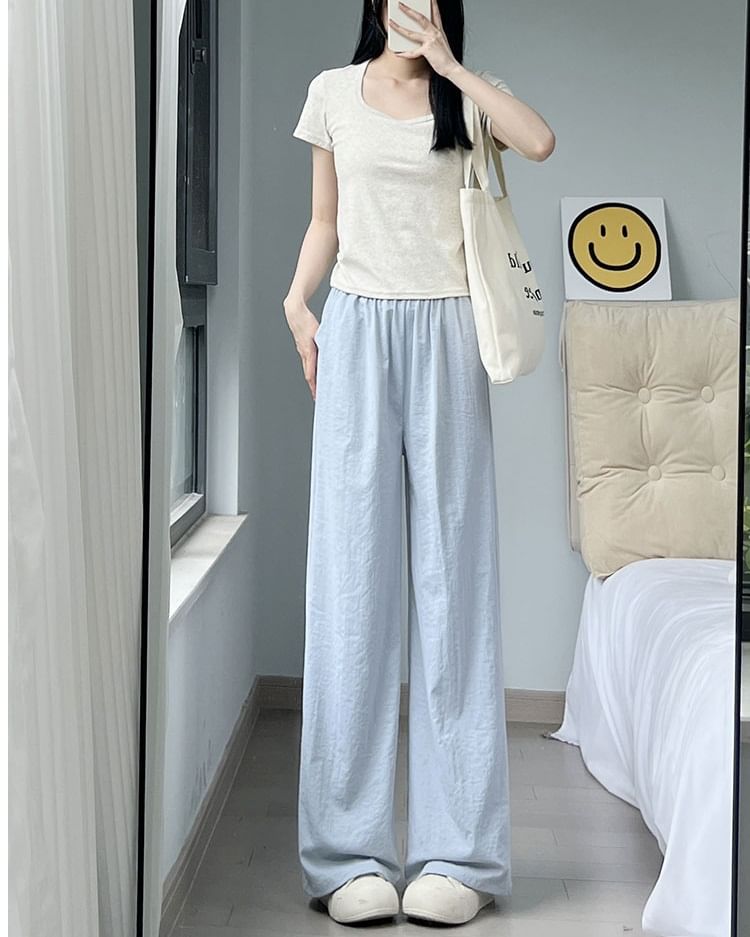 Plain High Rise Wide Leg Sweatpants SpreePicky