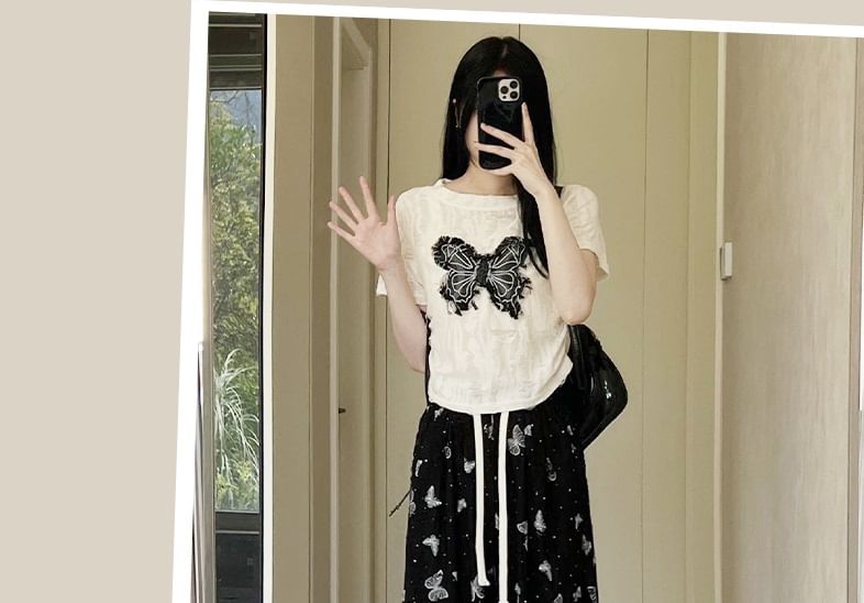 Butterfly Print High Waist Wide Leg Sweatpants SpreePicky