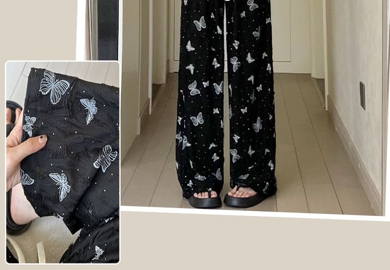 Butterfly Print High Waist Wide Leg Sweatpants SpreePicky