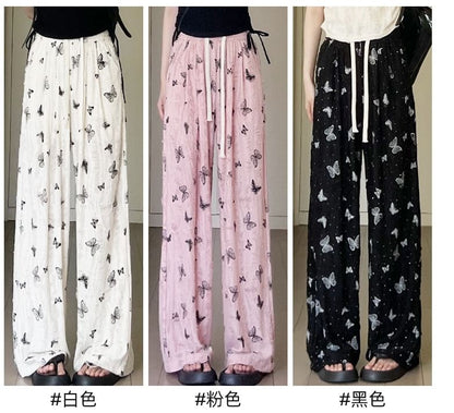 Butterfly Print High Waist Wide Leg Sweatpants SpreePicky