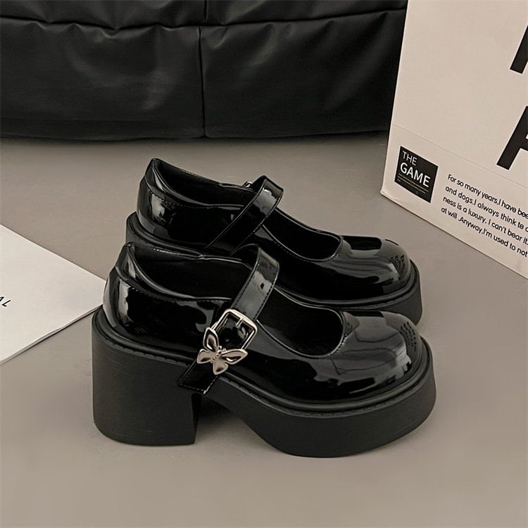 Butterfly Accent Platform Chunky Heel Mary Jane Shoes mySite