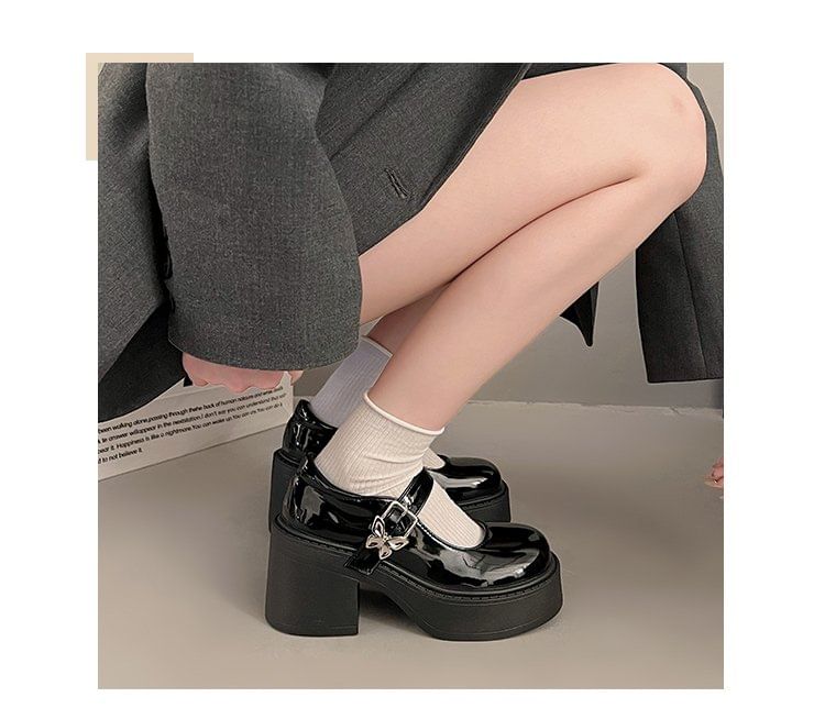 Butterfly Accent Platform Chunky Heel Mary Jane Shoes mySite