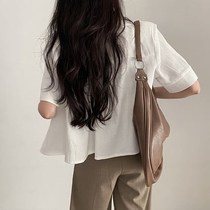 Short-Sleeve Zip-Up Plain Crop Jacket SpreePicky