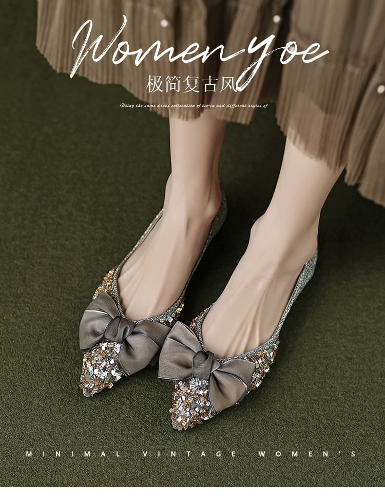 Pointed Sequin Bow Flats SpreePicky