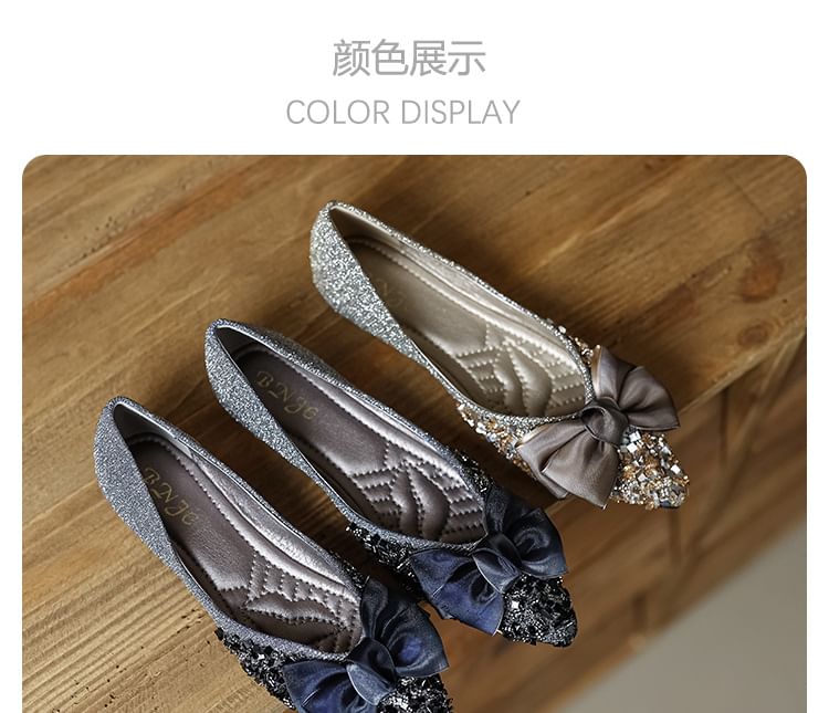 Pointed Sequin Bow Flats SpreePicky