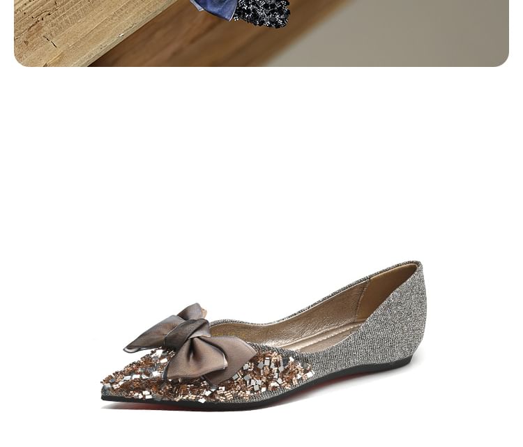 Pointed Sequin Bow Flats SpreePicky