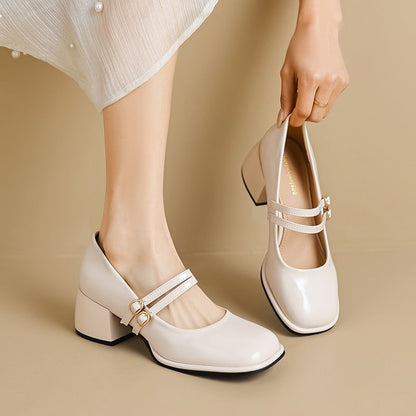 Double-Strap Chunky Heel Mary Jane Pumps SpreePicky