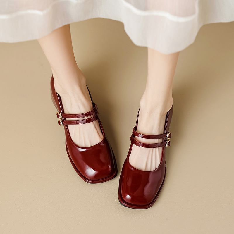 Double-Strap Chunky Heel Mary Jane Pumps SpreePicky