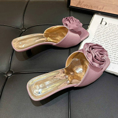 Flower Kitten Heel Slide Sandals mySite