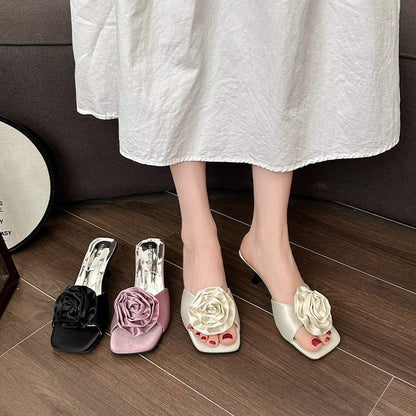 Flower Kitten Heel Slide Sandals mySite