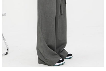 Low Rise Tie-Rise Plain Loose-Fit Wide-Leg Pants SpreePicky