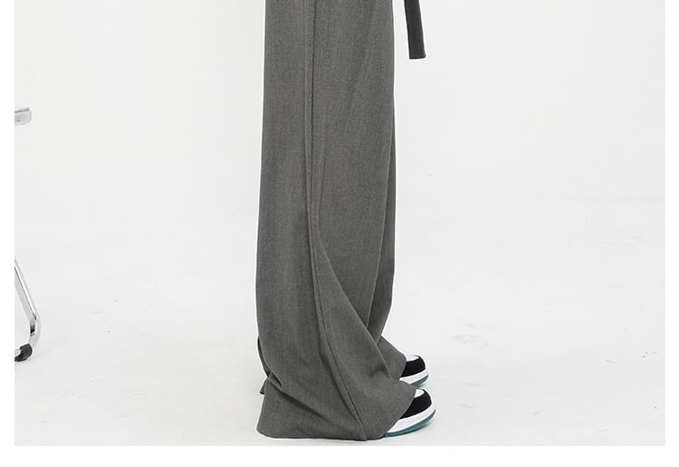 Low Rise Tie-Rise Plain Loose-Fit Wide-Leg Pants SpreePicky