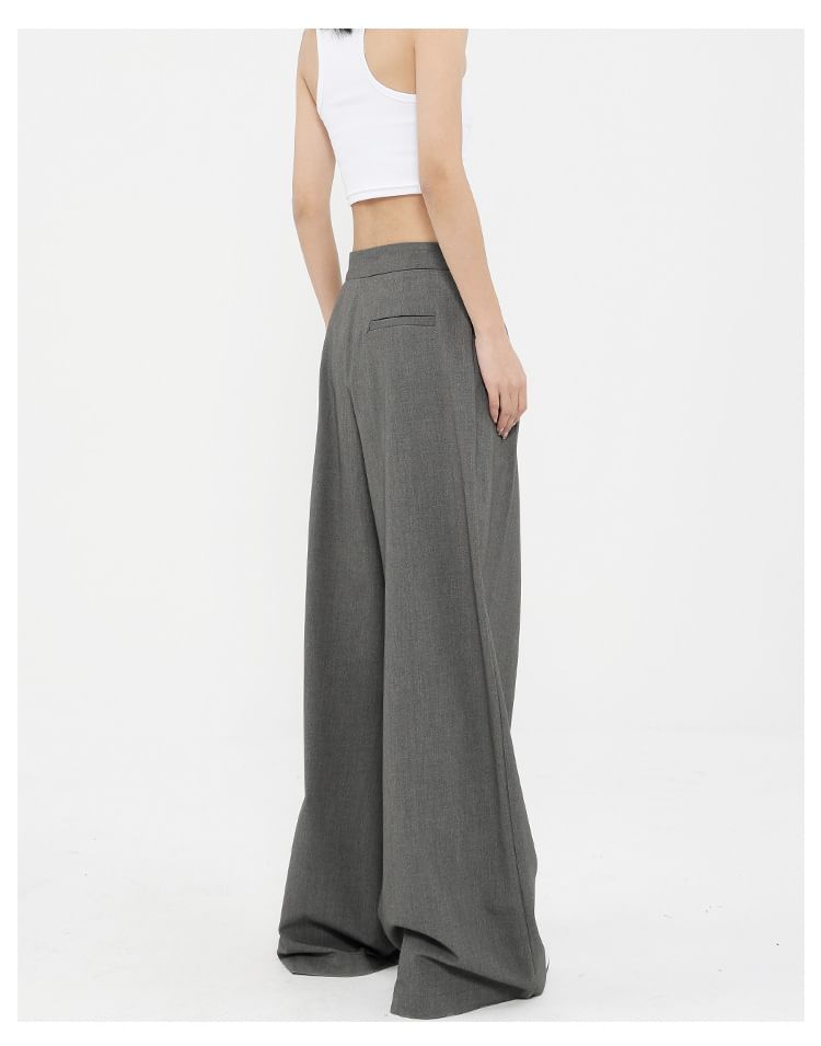 Low Rise Tie-Rise Plain Loose-Fit Wide-Leg Pants SpreePicky