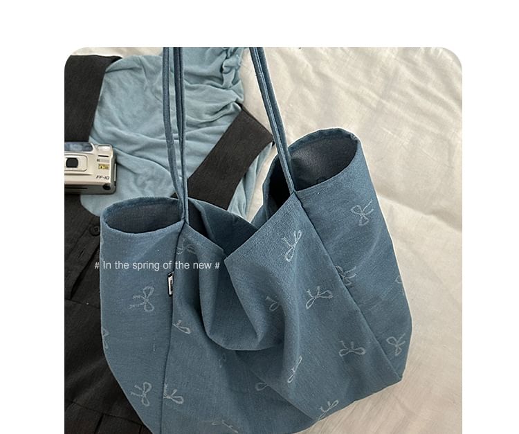 Bow Patterned Denim Tote Bag SpreePicky