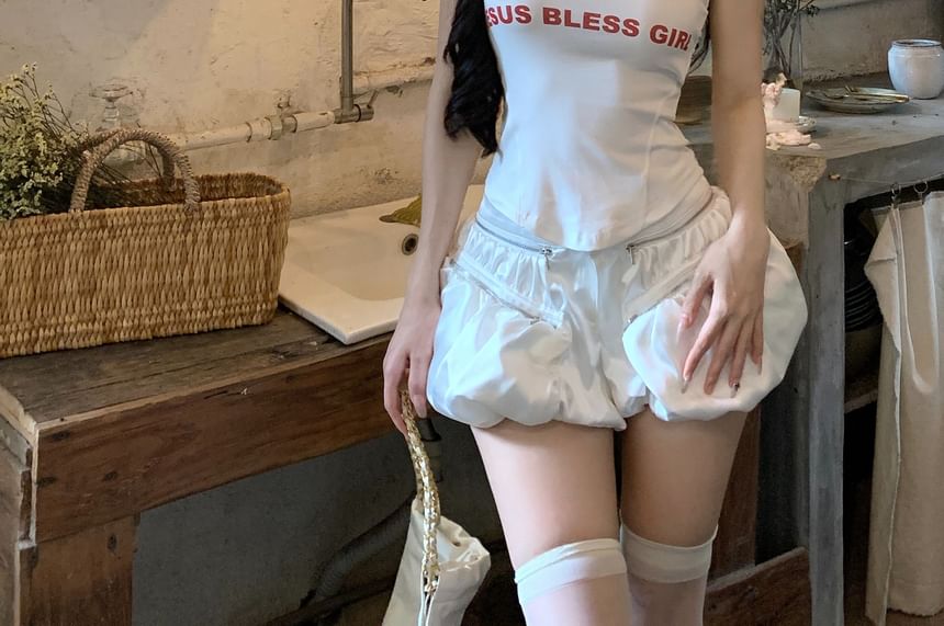 Strapless Skort Mid Lettering Top / Rise Plain FashionChic