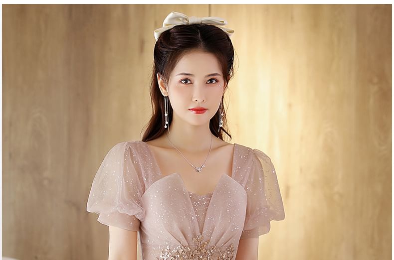 Short-Sleeve Rhinestone Mesh A-Line Evening Gown (Various Designs) SpreePicky