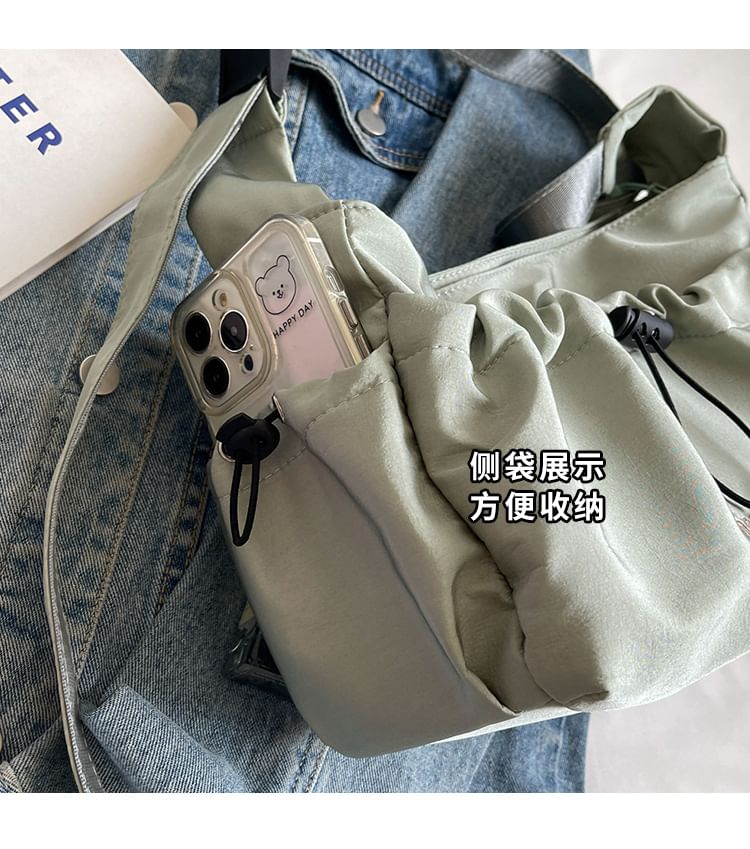 Letter Embroidered Drawstring Crossbody Bag mySite