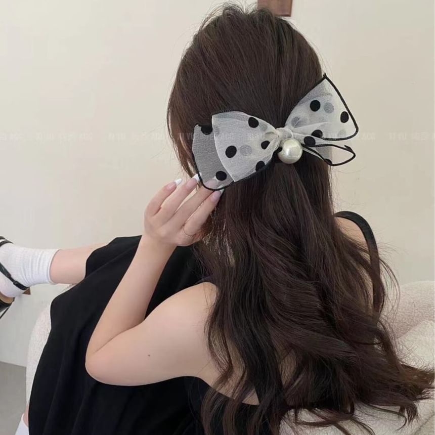 Dotted Bow Faux Pearl Hair Tie SpreePicky