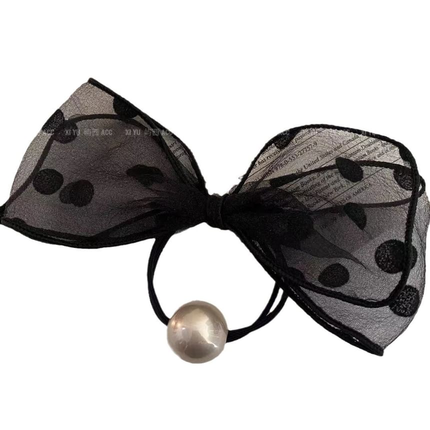 Dotted Bow Faux Pearl Hair Tie SpreePicky