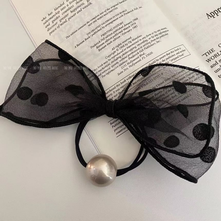 Dotted Bow Faux Pearl Hair Tie SpreePicky