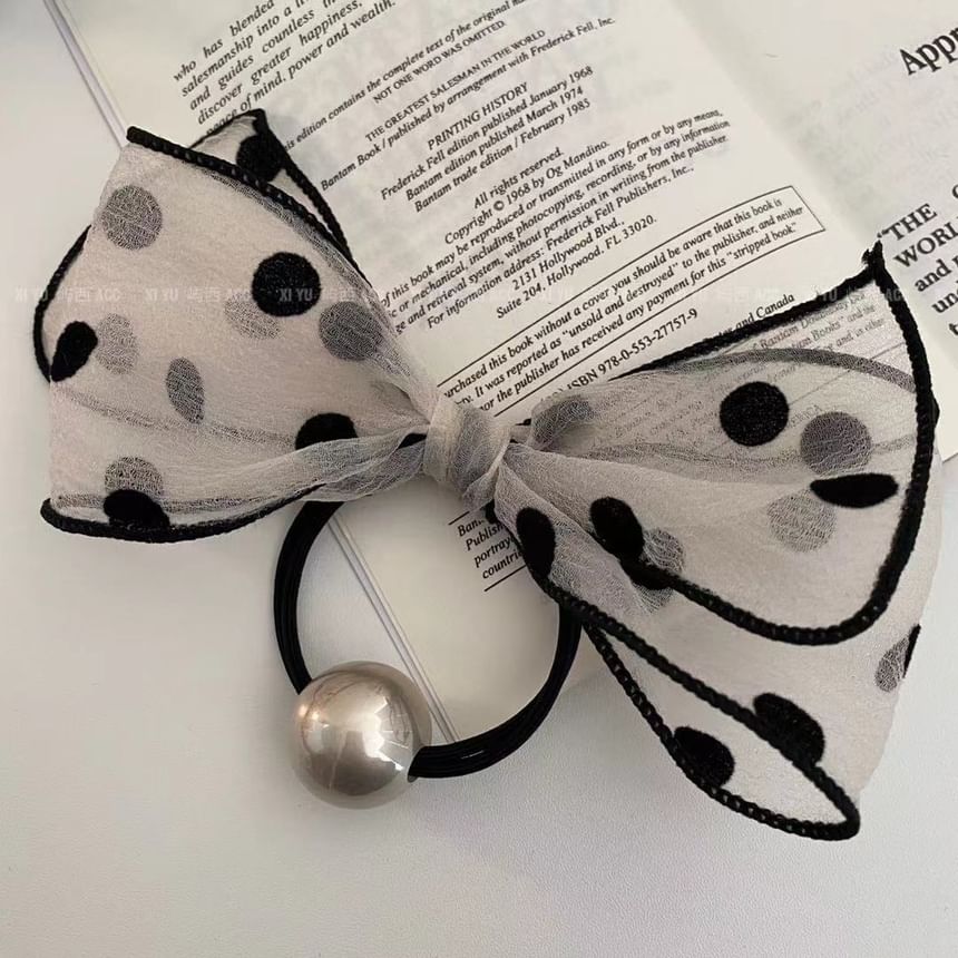 Dotted Bow Faux Pearl Hair Tie SpreePicky