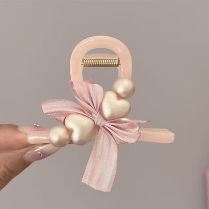 Heart Bow Faux Pearl Hair Claw SpreePicky