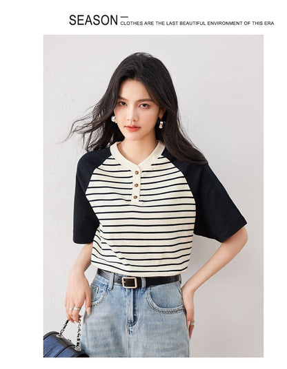 Short Sleeve Striped Baseball Tee SpreePicky