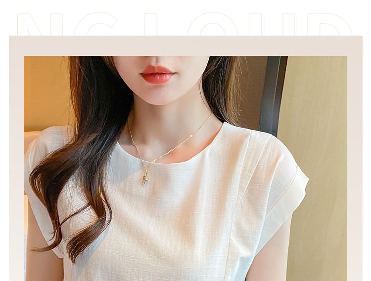 Sleeveless Linen Crew Neck Plain Top Egirldoll