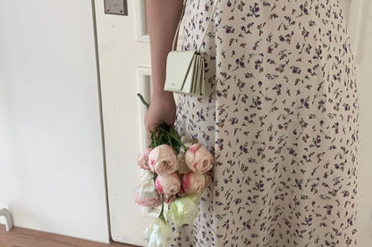 Short Sleeve Crewneck Floral Print Maxi A-Line Dress SpreePicky