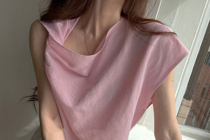 Sleeveless Asymmetrical Plain Top mySite