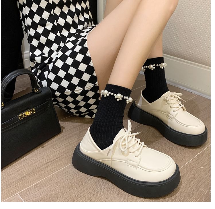 Wedge-Heel Lace-Up Oxford Shoes SpreePicky