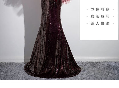 Halter Sequin Panel Mesh Mermaid Evening Gown SpreePicky