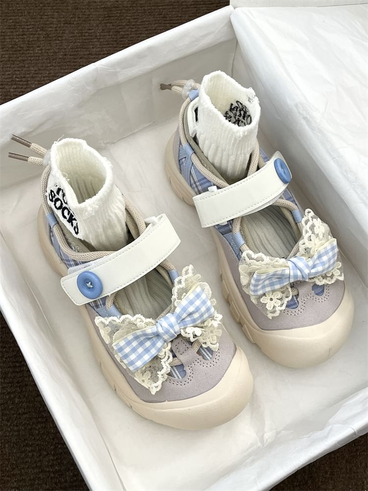 Plaid Bow Mary Jane Shoes SpreePicky