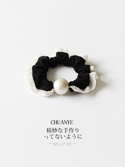 Lace-Trim Pearl Scrunchie SpreePicky