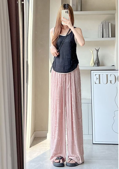 Rhinestone Applique High Waist Torn Wide Leg Drawstring Pants SpreePicky