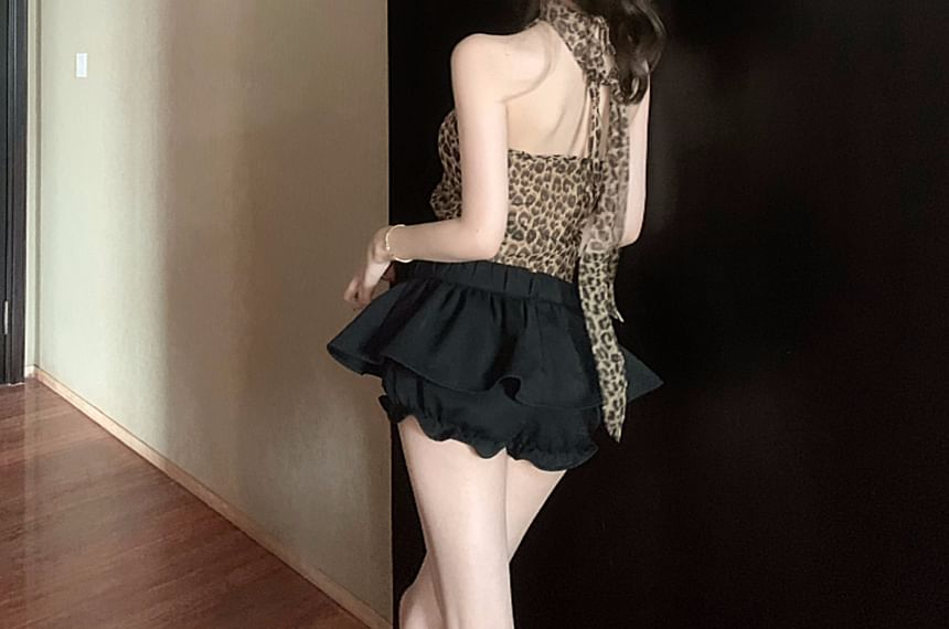 Halter Leopard Print Crop Slim Fit Cami Top SpreePicky